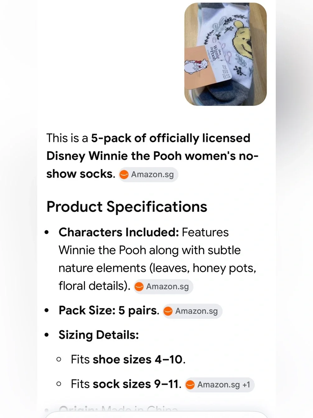 #3253**Winnie the Pooh Gray & White No-Show Socks for Men